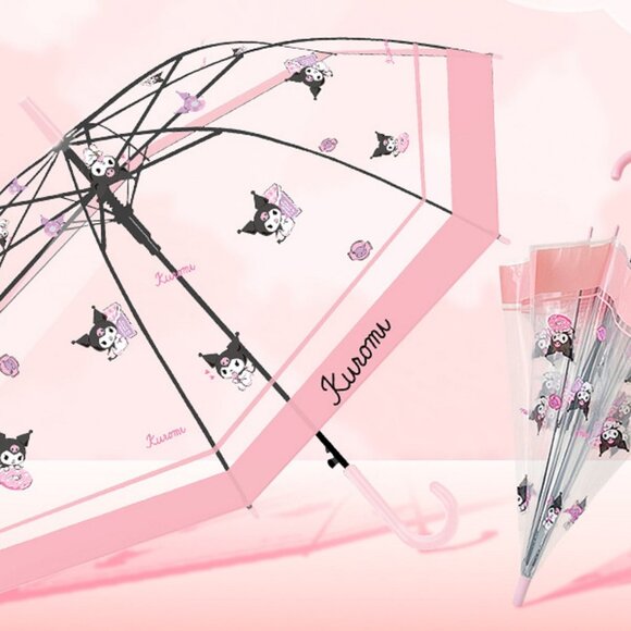 Sanrio Kuromi Semi-Auto Transparent Cute Fashionable Dome Vinyl Umbrella - Picture 4 of 8